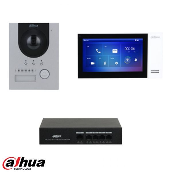 Dahua Intercom kit: VTH2421FW-P, VTO2201F-P, PFS3005-4ET-36 en VTM115